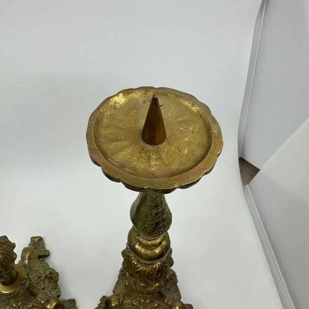 Ornate Brass Alter Candlesticks Pair